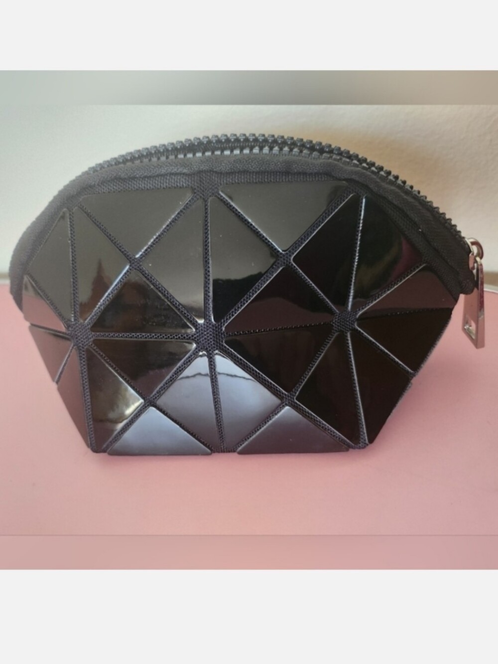 Sondra Roberts Squared Black Geometric Cosmetic Bag Medium Size